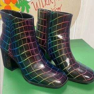 Women’s Black Ankle Boots with Rainbow Stitch Detail